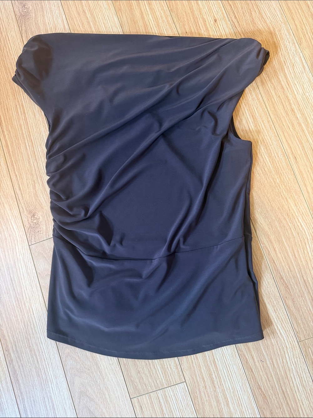 Babaton Brown One-Shoulder Ruched Camisole